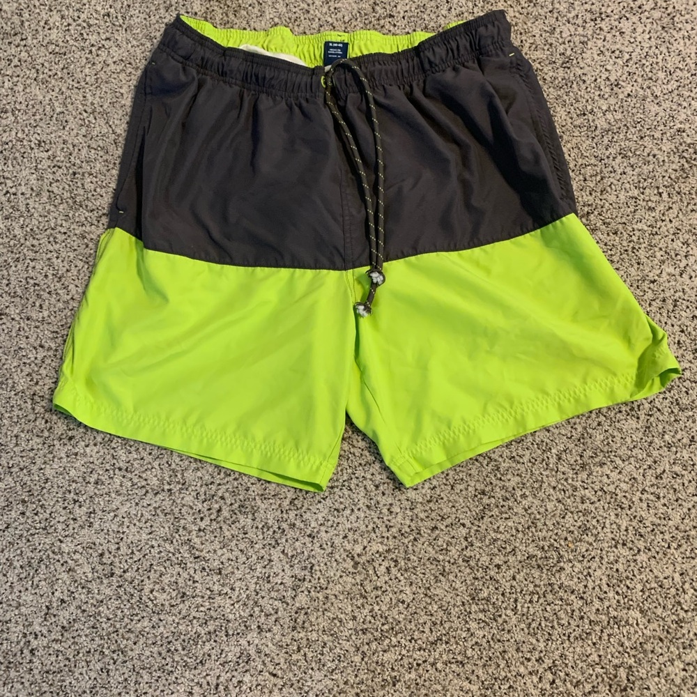 George Kids Swim Trunks - Black and Neon Green